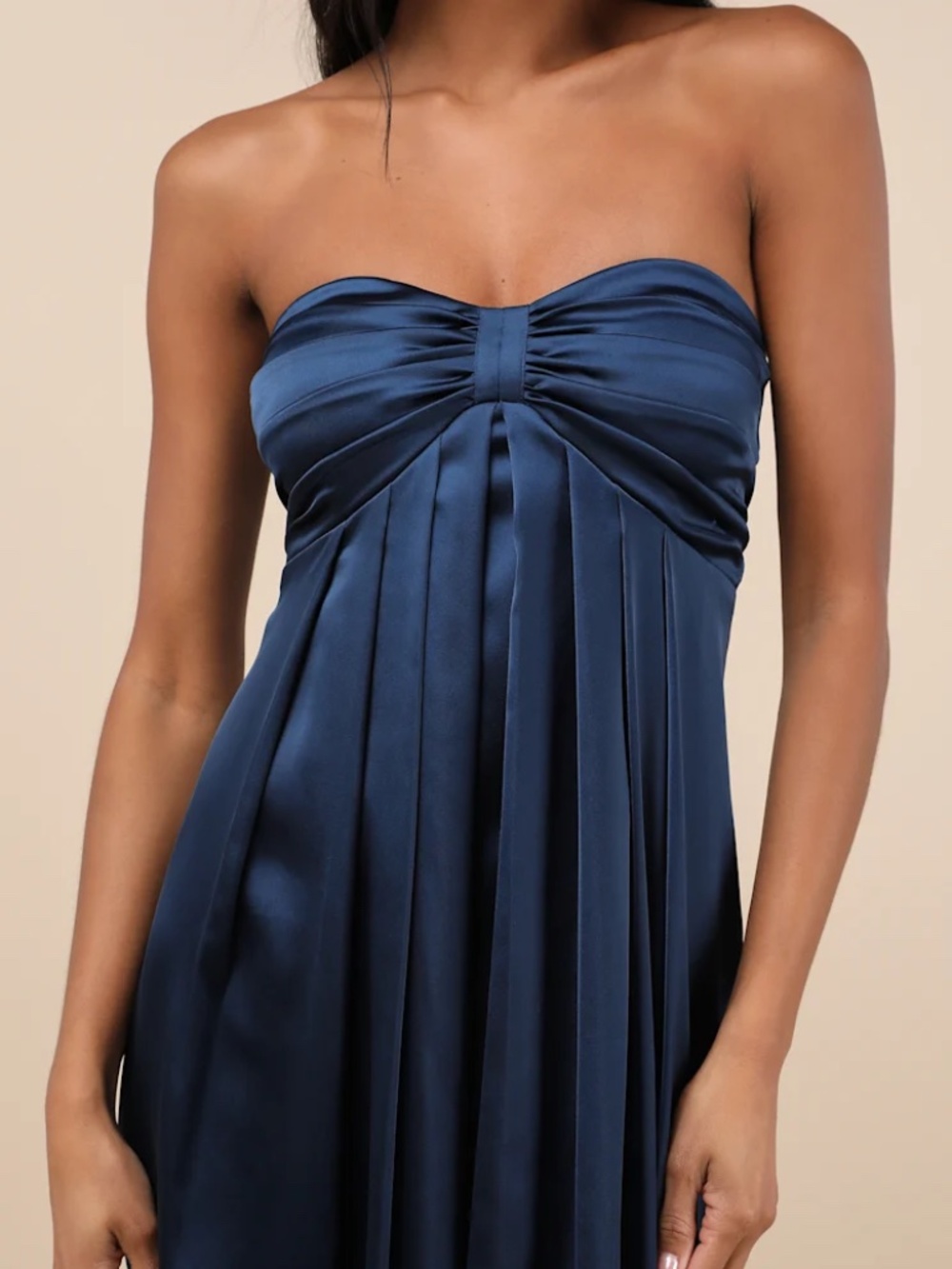 Lulus - NWOT Dark Blue Memorable Entrance Strapless Satin Maxi Dress - Size L